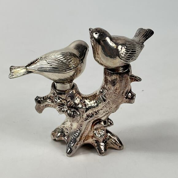 Silver Metal Bird Salt Pepper Shakers On Tree Stand Removable Vintage 911X-5 - Picture 3 of 12